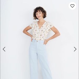 Slim Emmett wide-leg crop in speckled blue, size 27